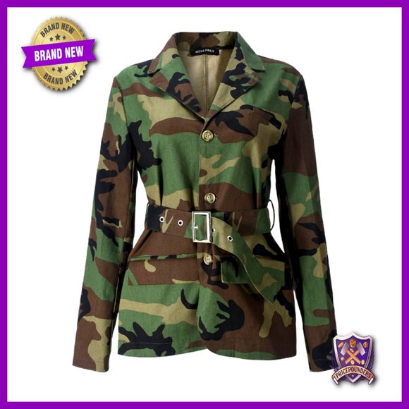 Oversized Denim Blazer Jacket Camouflage Pattern Long Sleeve Button Down Casual